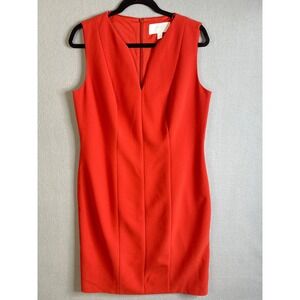 BOSS Hugo Boss Orange Red V Neck Sleeveless Sheath Career Dress Size 10